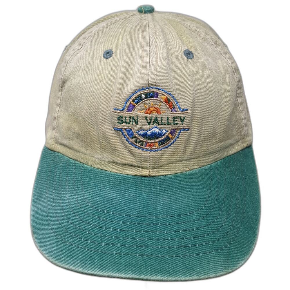 Sun Valley Baseball Cap Beige Green One Size Mountain Embroidery Slideback hat